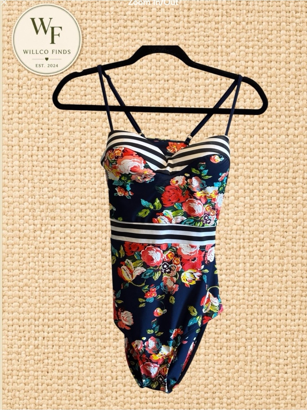 RAD Swimwear Medium Floral One Piece Swimsuit Striped Cutout Padded
